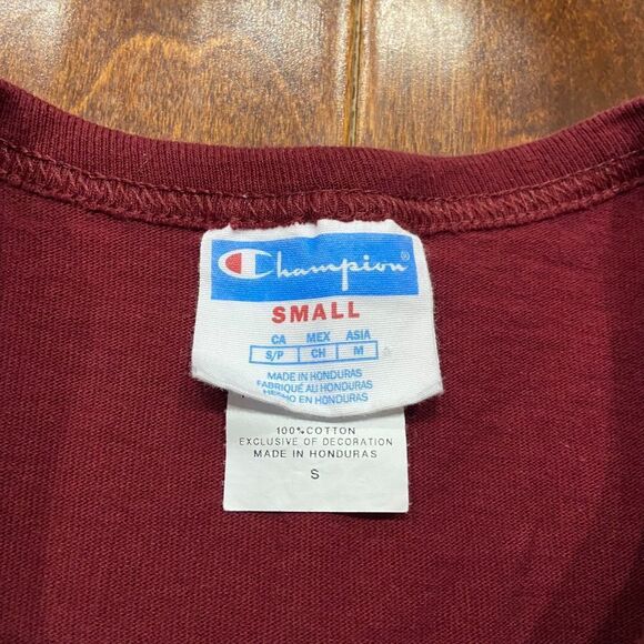 Champion Basic Fit Vintage 90s Maroon Red Cotton T-Shirt Men's Size Small - Picture 7 of 9